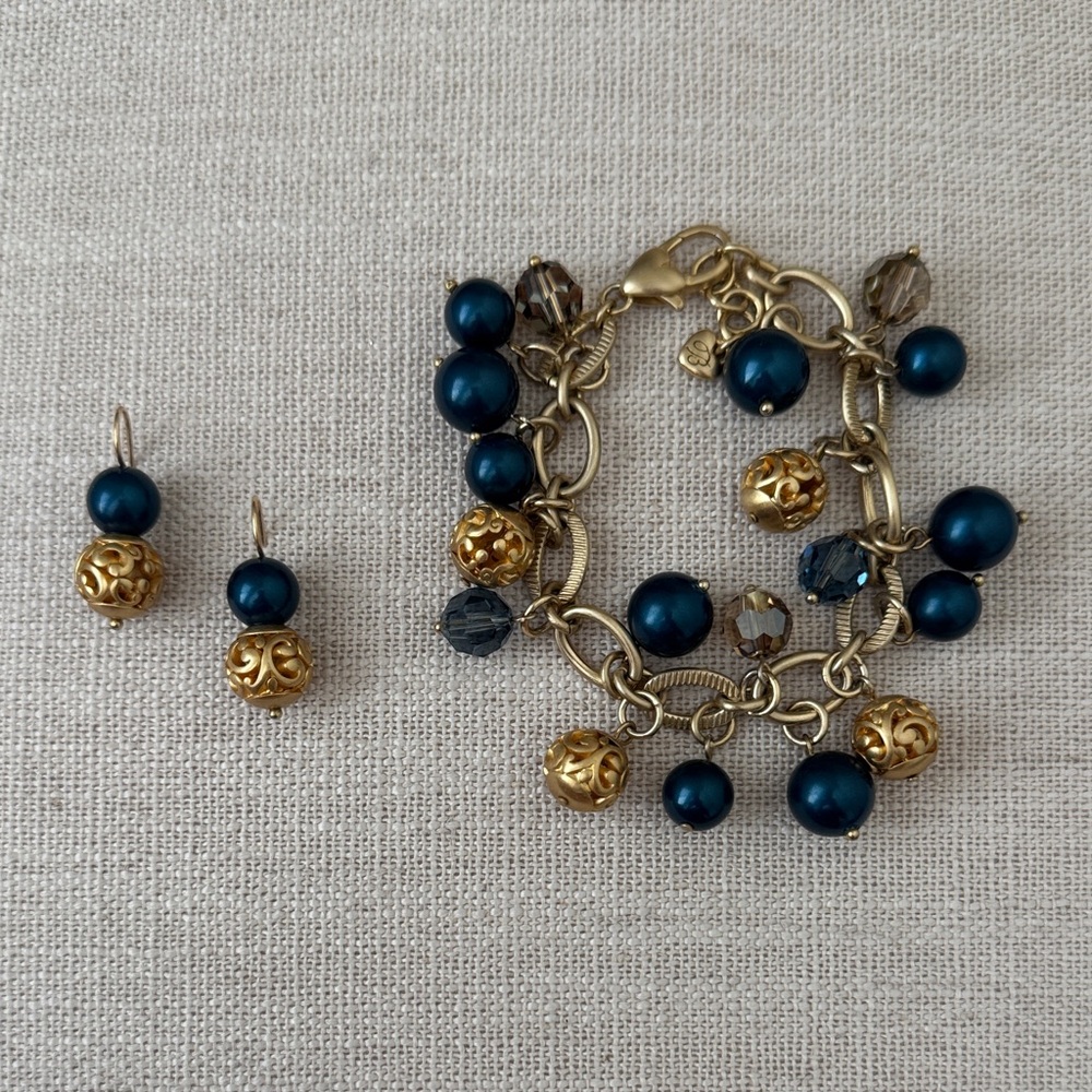 Brighton Contemp Chic Blue and Gold Earring and Bracelet Set